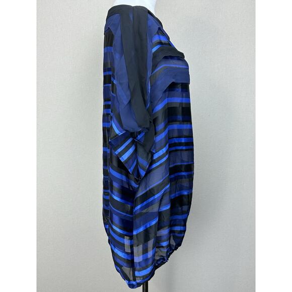 Lane Bryant Women 22/24 Sheer Navy Black Blue Striped Blouse Elastic Bottom Hem - Picture 8 of 16